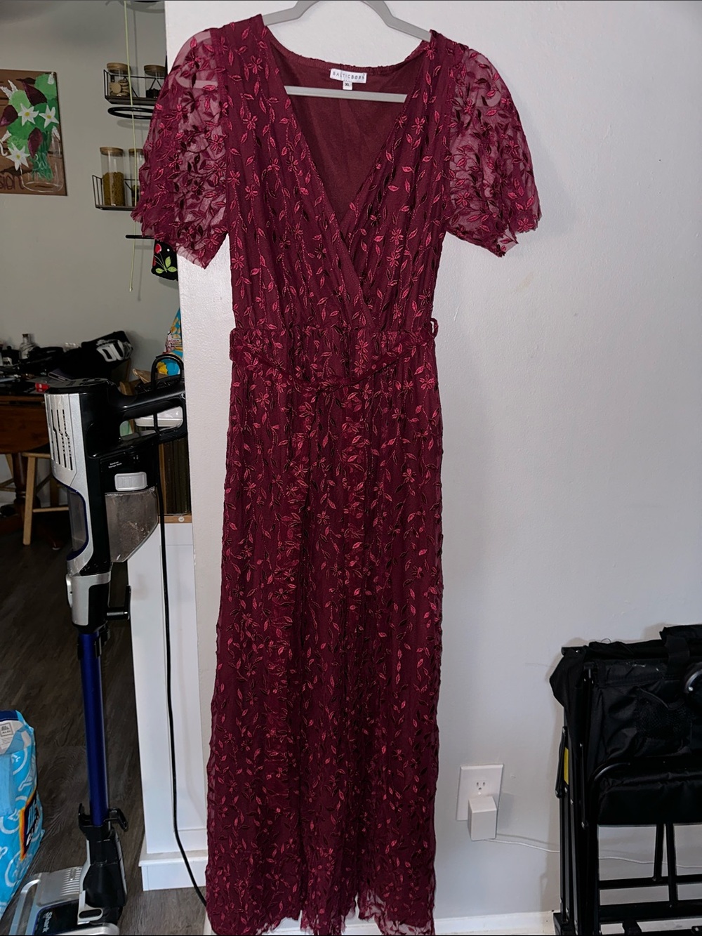 Baltic Born Wine Red Floral Lace Wrap Maxi Dress